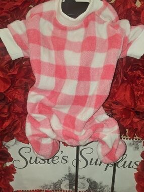 Pink and White NWOT Checkered Plush Dog Romper S/M